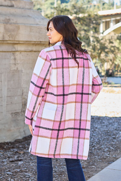 Plaid Button Up Lapel Collar Coat - LISA MARIE BOUTIQUE