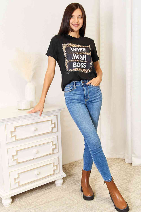 Simply Love WIFE MOM BOSS Leopard Graphic T-Shirt - LISA MARIE BOUTIQUE