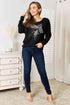 Double Take Sequin Graphic Dolman Sleeve Knit Top - LISA MARIE BOUTIQUE
