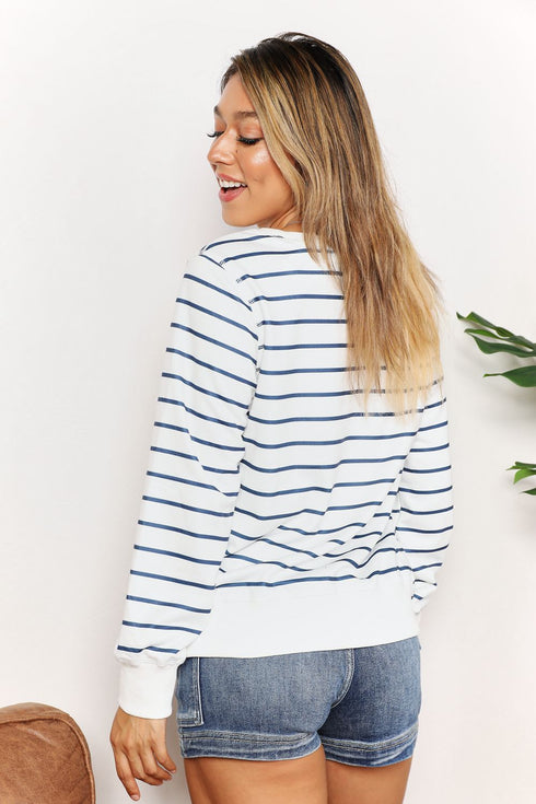 Double Take Striped Long Sleeve Round Neck Top - LISA MARIE BOUTIQUE