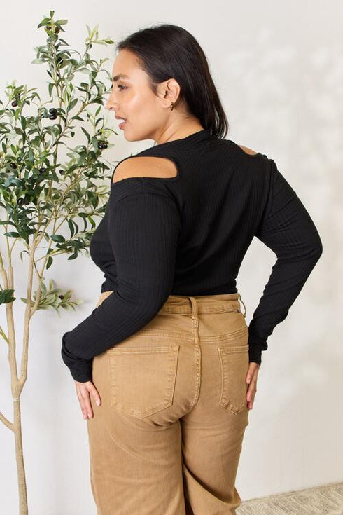 Culture Code Ribbed Surplice Cold Shoulder Top - LISA MARIE BOUTIQUE