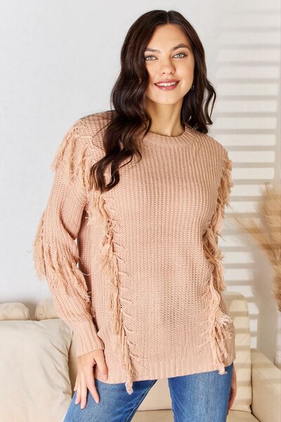 And The Why Tassel Detail Long Sleeve Sweater - LISA MARIE BOUTIQUE