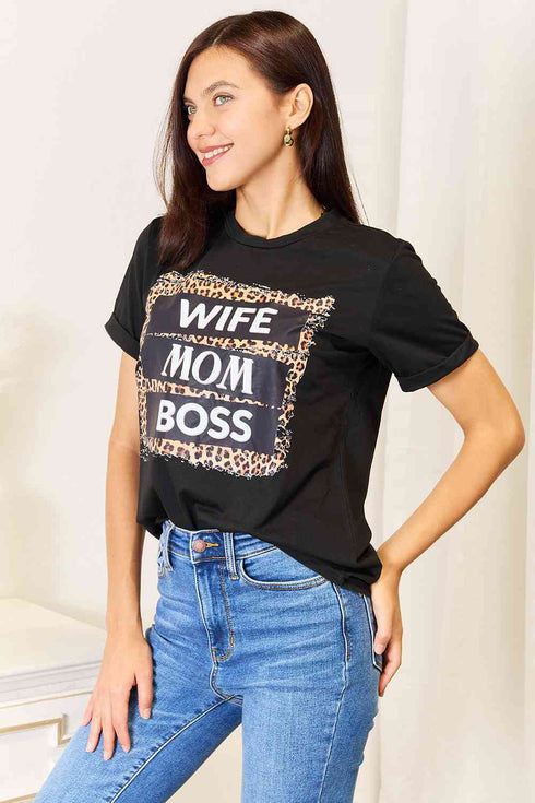 Simply Love WIFE MOM BOSS Leopard Graphic T-Shirt - LISA MARIE BOUTIQUE