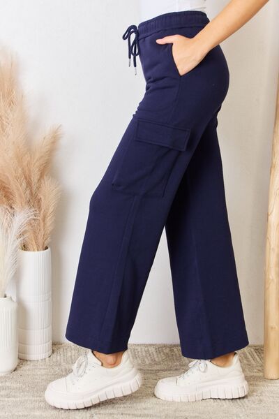 RISEN Drawstring Relaxed Cargo Wide Leg Pants - LISA MARIE BOUTIQUE