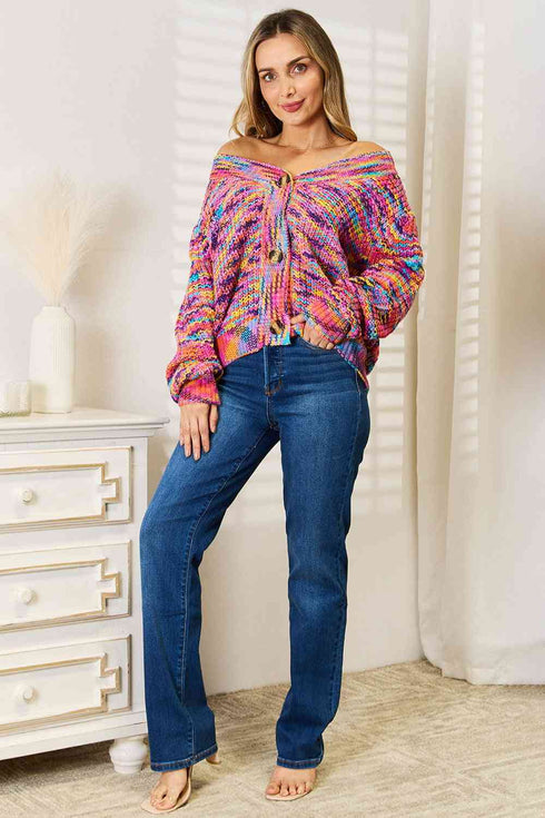Woven Right V-Neck Long Sleeve Cardigan - LISA MARIE BOUTIQUE
