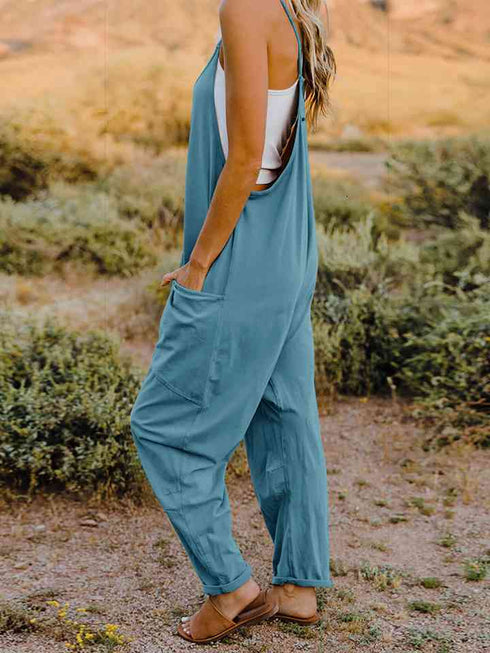 Double Take V-Neck Sleeveless Jumpsuit with Pocket - LISA MARIE BOUTIQUE