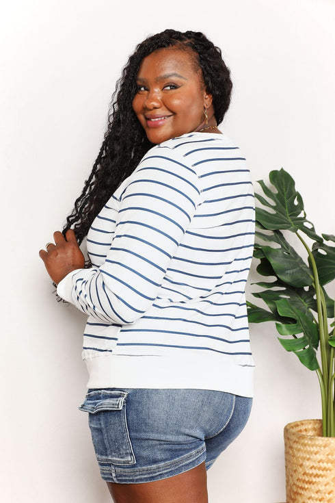 Double Take Striped Long Sleeve Round Neck Top - LISA MARIE BOUTIQUE