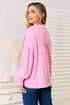 Double Take Exposed Seam Buttoned Notched Neck Blouse - LISA MARIE BOUTIQUE