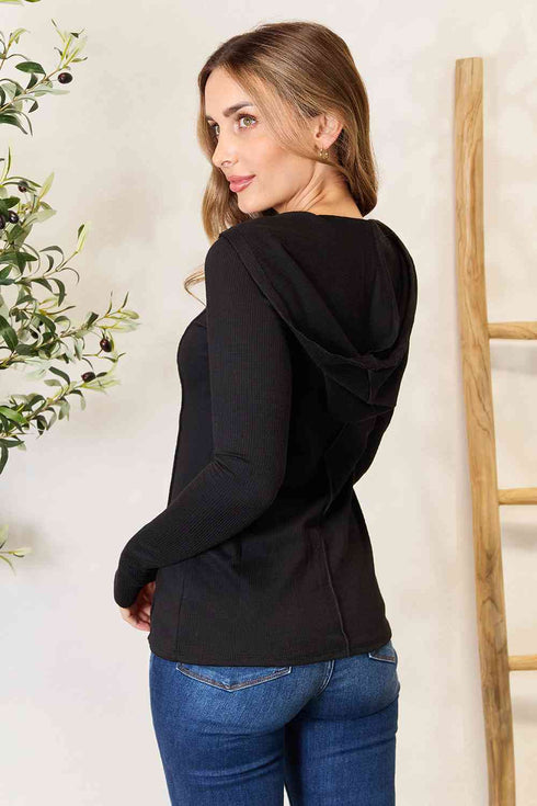 Culture Code Exposed Seam Long Sleeve Hoodie - LISA MARIE BOUTIQUE