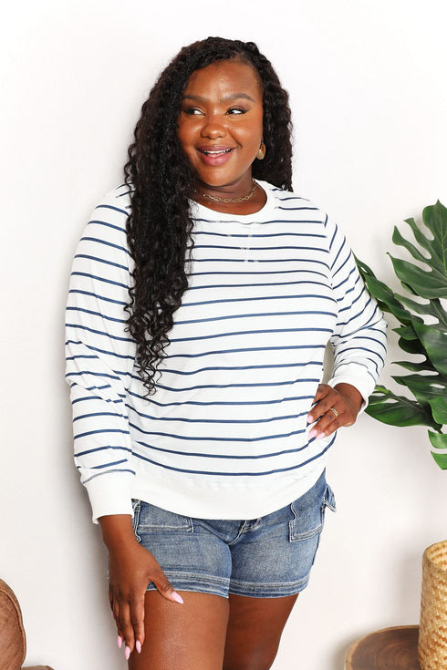 Double Take Striped Long Sleeve Round Neck Top - LISA MARIE BOUTIQUE