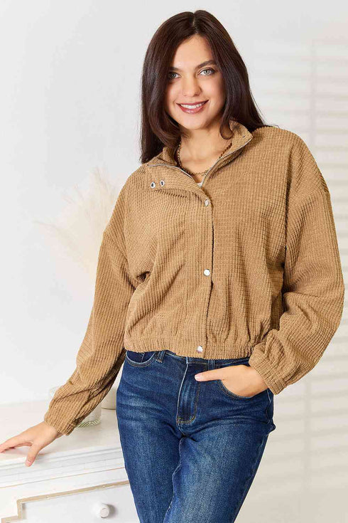 Double Take Long Sleeve Dropped Shoulder Jacket - LISA MARIE BOUTIQUE