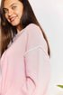 Double Take Contrast Detail Dropped Shoulder Knit Top - LISA MARIE BOUTIQUE