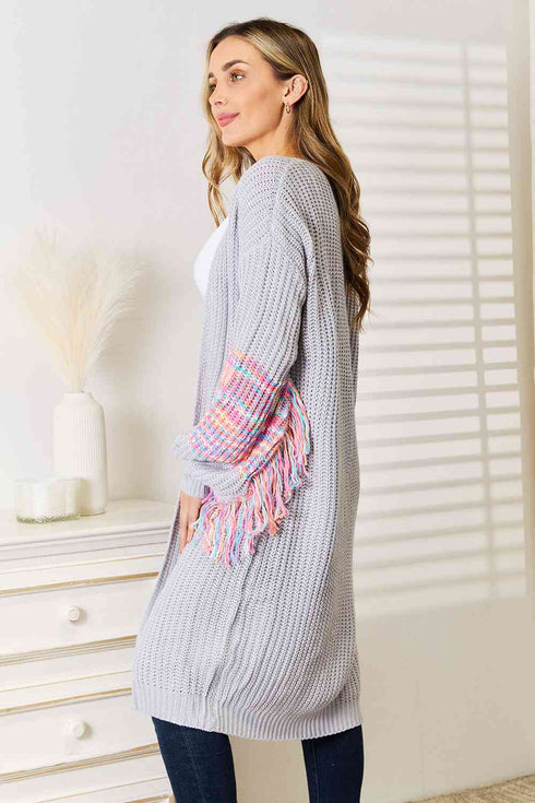 Woven Right Fringe Sleeve Dropped Shoulder Cardigan - LISA MARIE BOUTIQUE
