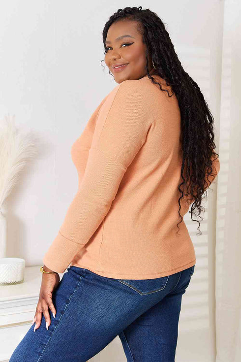 Basic Bae Half Button Long Sleeve Top - LISA MARIE BOUTIQUE