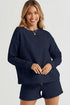 Double Take Full Size Texture Long Sleeve Top and Drawstring Shorts Set - LISA MARIE BOUTIQUE