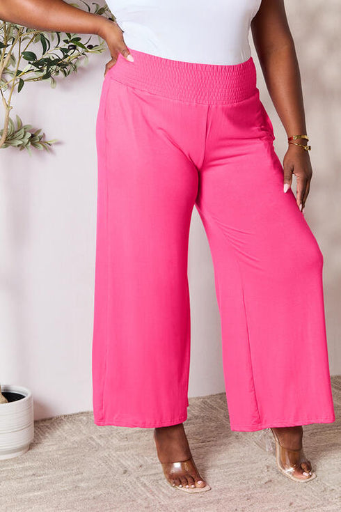 Double Take Full Size Smocked Wide Waistband Wide Leg Pants - LISA MARIE BOUTIQUE