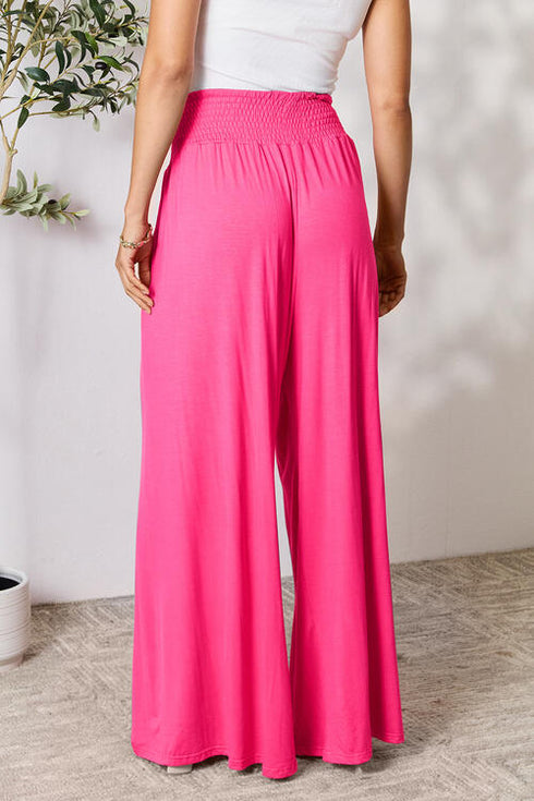 Double Take Full Size Smocked Wide Waistband Wide Leg Pants - LISA MARIE BOUTIQUE