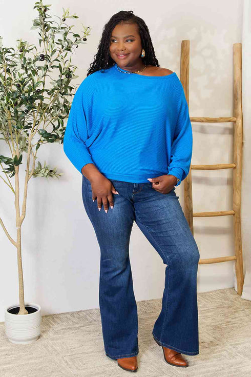 Zenana Full Size Round Neck Batwing Sleeve Blouse - LISA MARIE BOUTIQUE