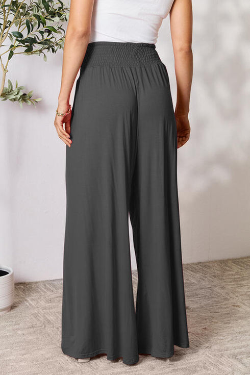 Double Take Full Size Smocked Wide Waistband Wide Leg Pants - LISA MARIE BOUTIQUE