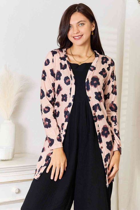 Double Take Printed Button Front Longline Cardigan - LISA MARIE BOUTIQUE
