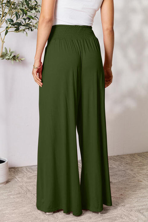 Double Take Full Size Smocked Wide Waistband Wide Leg Pants - LISA MARIE BOUTIQUE