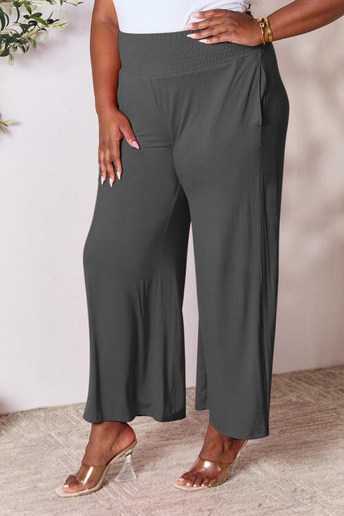 Double Take Full Size Smocked Wide Waistband Wide Leg Pants - LISA MARIE BOUTIQUE