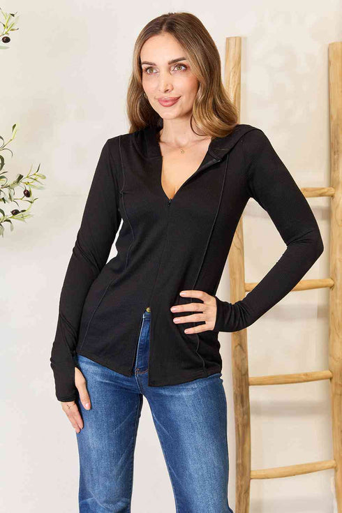 Culture Code Exposed Seam Long Sleeve Hoodie - LISA MARIE BOUTIQUE