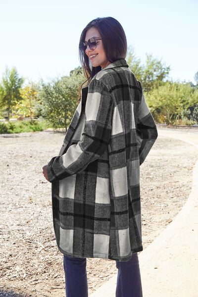 Plaid Button Up Lapel Collar Coat - LISA MARIE BOUTIQUE