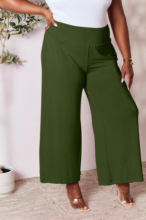 Double Take Full Size Smocked Wide Waistband Wide Leg Pants - LISA MARIE BOUTIQUE