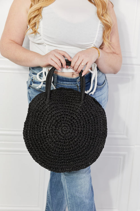 Justin Taylor Beach Date Straw Rattan Handbag in Black - LISA MARIE BOUTIQUE