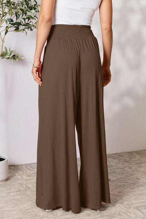 Double Take Full Size Smocked Wide Waistband Wide Leg Pants - LISA MARIE BOUTIQUE