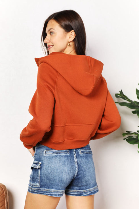 Double Take Half-Zip Long Sleeve Hoodie - LISA MARIE BOUTIQUE