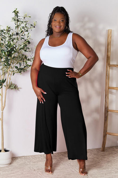 Double Take Full Size Smocked Wide Waistband Wide Leg Pants - LISA MARIE BOUTIQUE