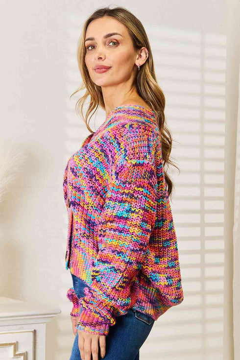 Woven Right V-Neck Long Sleeve Cardigan - LISA MARIE BOUTIQUE