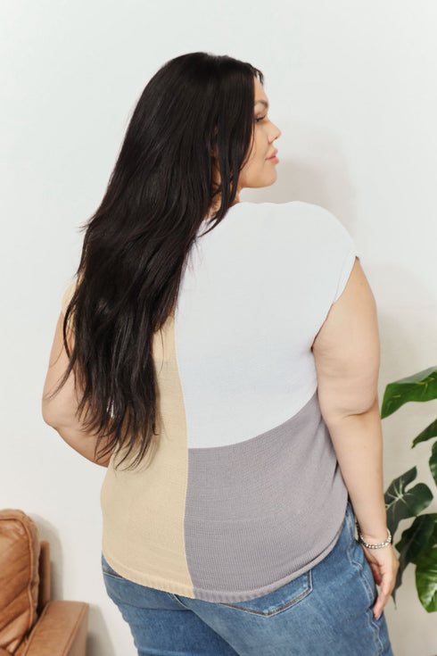 Double Take Color Block V-Neck Knit Top - LISA MARIE BOUTIQUE