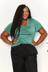 Double Take Ruched V-Neck Short Sleeve T-Shirt - LISA MARIE BOUTIQUE