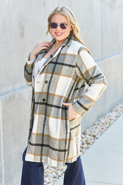 Plaid Button Up Lapel Collar Coat - LISA MARIE BOUTIQUE