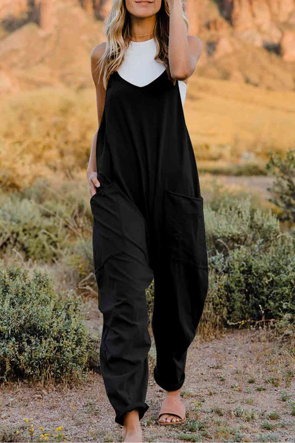 Double Take V-Neck Sleeveless Jumpsuit with Pocket - LISA MARIE BOUTIQUE
