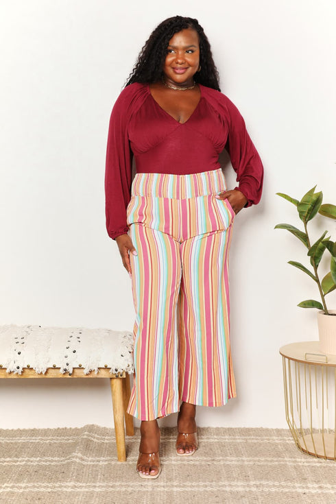 Double Take Striped Smocked Waist Pants with Pockets - LISA MARIE BOUTIQUE