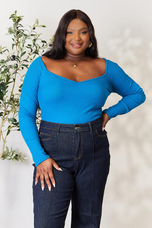 Culture Code Ribbed Sweetheart Neck Knit Top - LISA MARIE BOUTIQUE