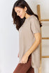 Zenana Baby Waffle Short Sleeve Slit High-Low T-Shirt - LISA MARIE BOUTIQUE