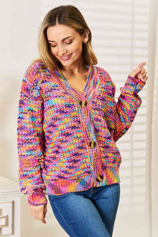 Woven Right V-Neck Long Sleeve Cardigan - LISA MARIE BOUTIQUE