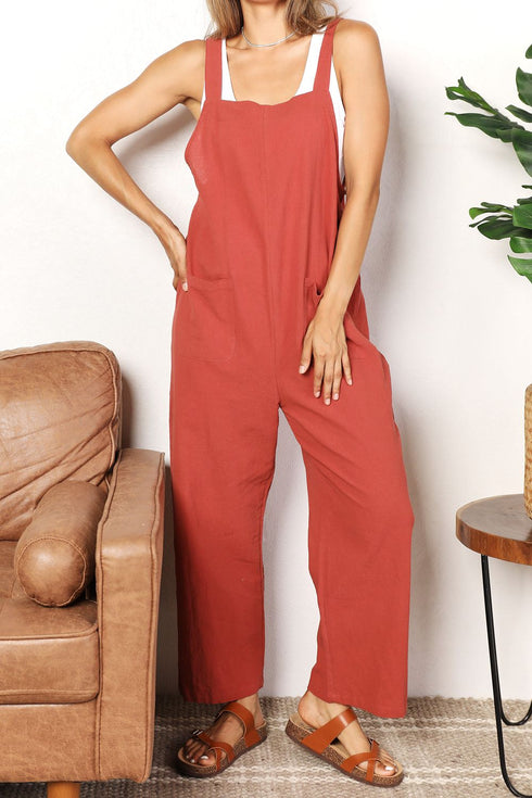 Double Take Wide Leg Overalls with Front Pockets - LISA MARIE BOUTIQUE