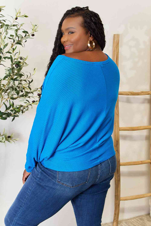 Zenana Full Size Round Neck Batwing Sleeve Blouse - LISA MARIE BOUTIQUE