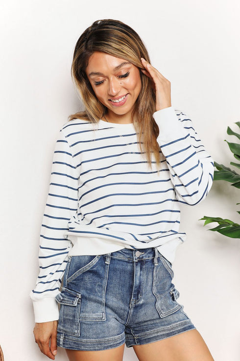 Double Take Striped Long Sleeve Round Neck Top - LISA MARIE BOUTIQUE
