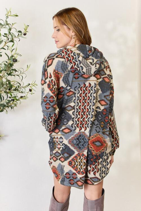 Heimish Printed Button Up Hooded Jacket - LISA MARIE BOUTIQUE