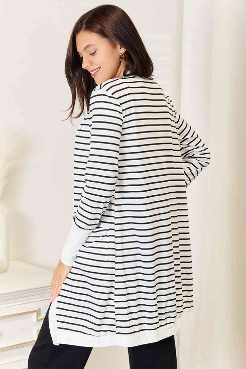 Double Take Striped Open Front Longline Cardigan - LISA MARIE BOUTIQUE