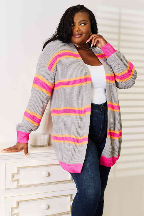 Woven Right Ribbed Long Sleeve Cardigan - LISA MARIE BOUTIQUE