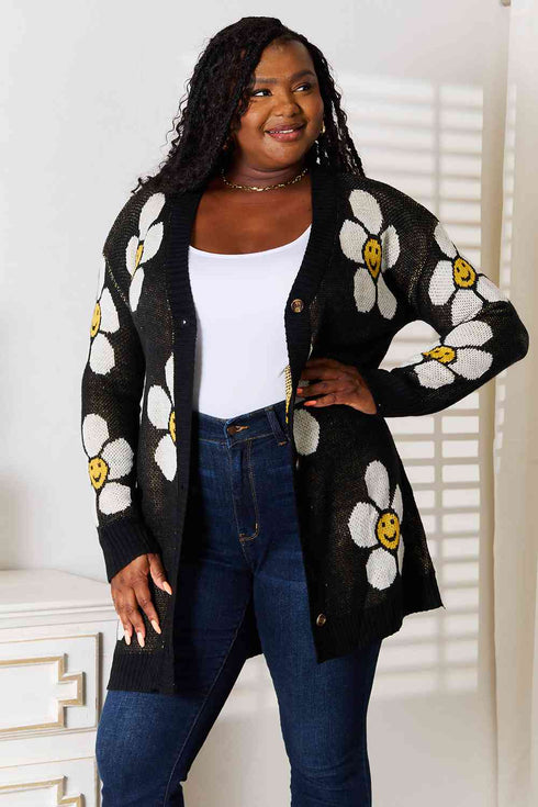 Double Take Floral Button Down Longline Cardigan - LISA MARIE BOUTIQUE