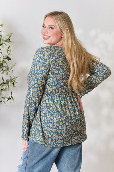 Heimish Floral Half Button Long Sleeve Blouse - LISA MARIE BOUTIQUE